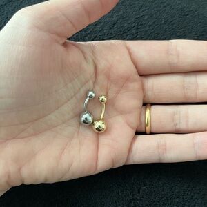 Set of Two 14K Gold and Stainless Steel Belly Rings